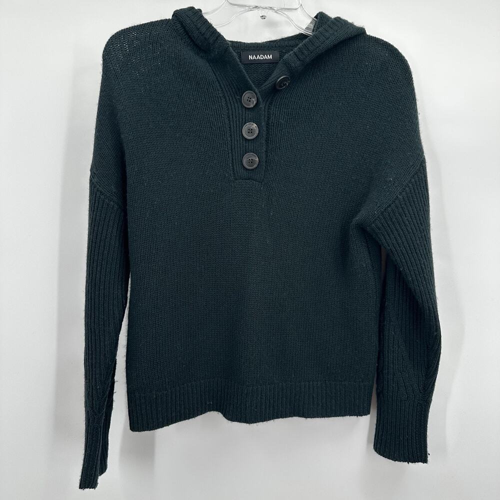 Naadam Sweater Womens XXS Black Wool Cashmere Blend Hoodie Pullover Button Front